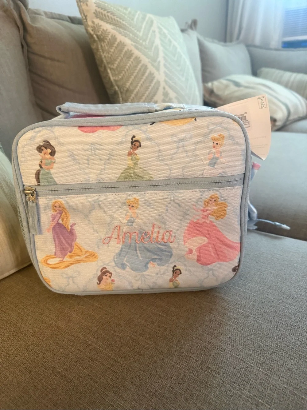 New Pottery Barn Kids Light Blue Princess Print Lunch Bag and backpack